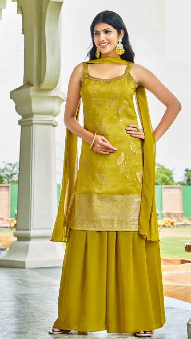 Anu Resham Mustard Palazzo Suit with Dupatta