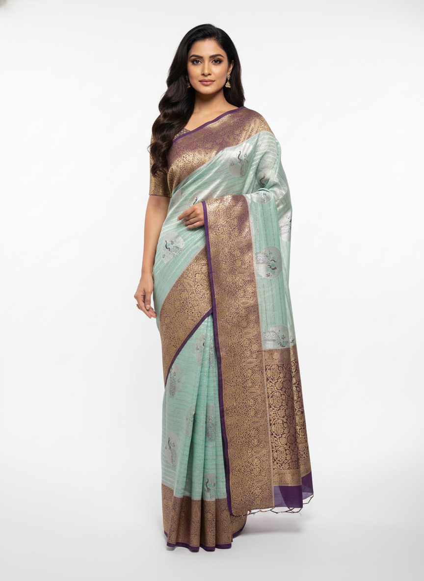Semi silk Mustard Kanchipuram With Butta Design| AS-00134