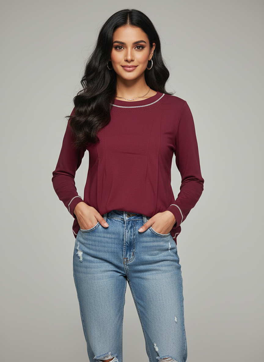 Wine New Summer Cotton Regular Fit Top for Girl's|AS-00159