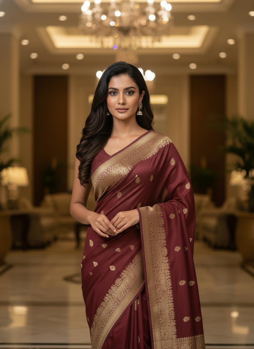 Mustrad Silk Saree with Woven Border| AS-00244