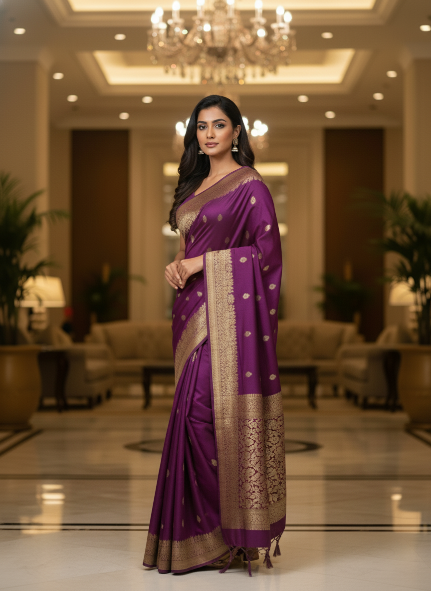 Mustrad Silk Saree with Woven Border| AS-00244