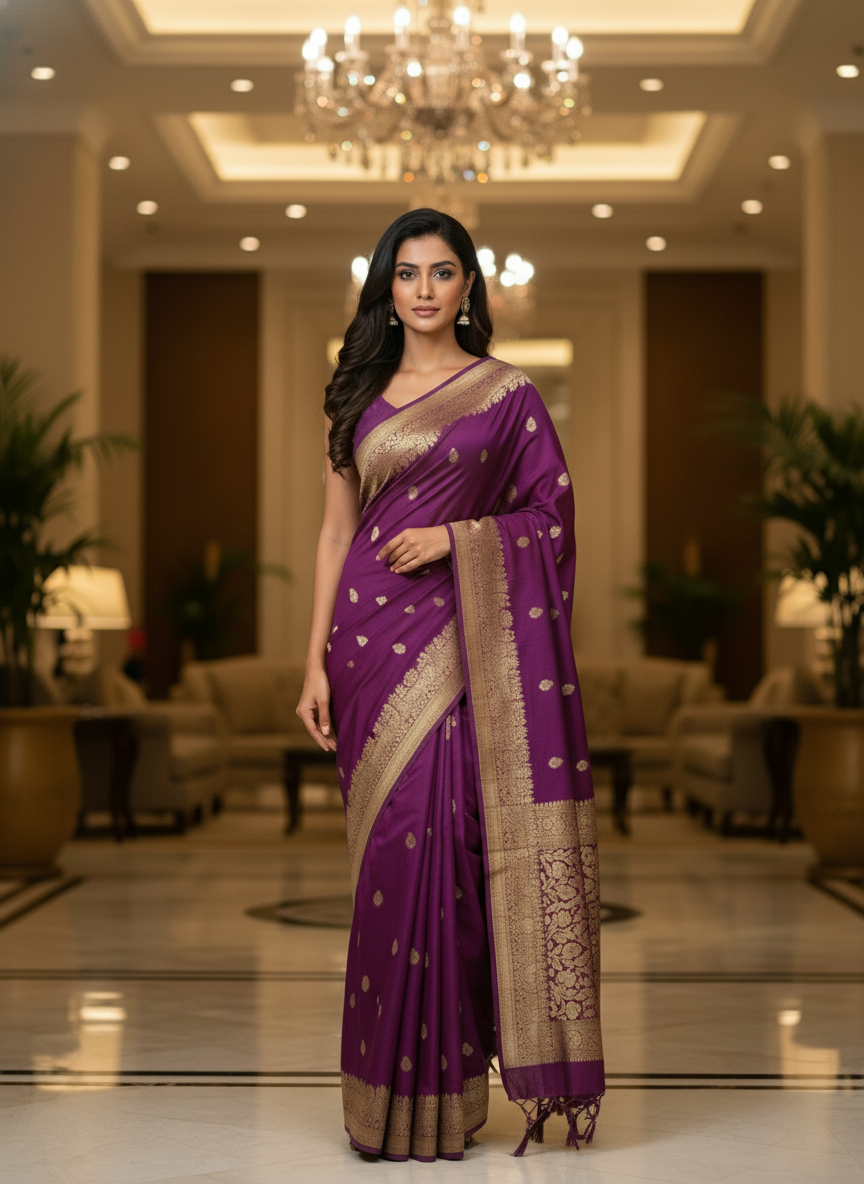 Mustrad Silk Saree with Woven Border| AS-00244
