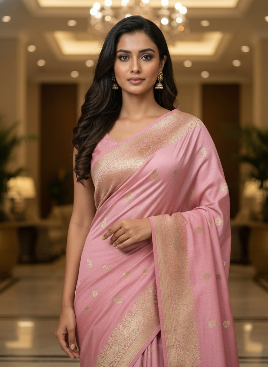 Mustrad Silk Saree with Woven Border| AS-00244
