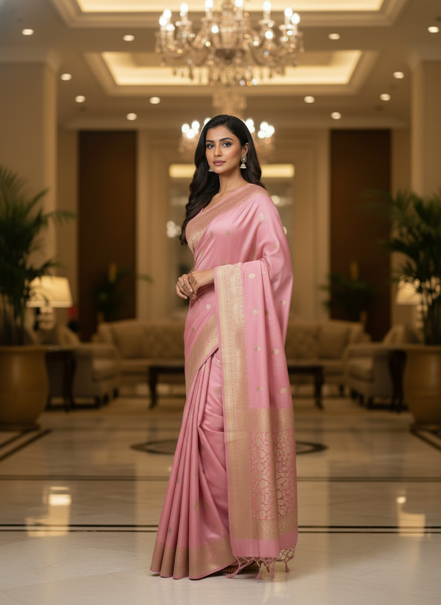 Mustrad Silk Saree with Woven Border| AS-00244