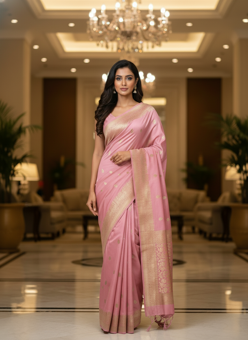 Mustrad Silk Saree with Woven Border| AS-00244