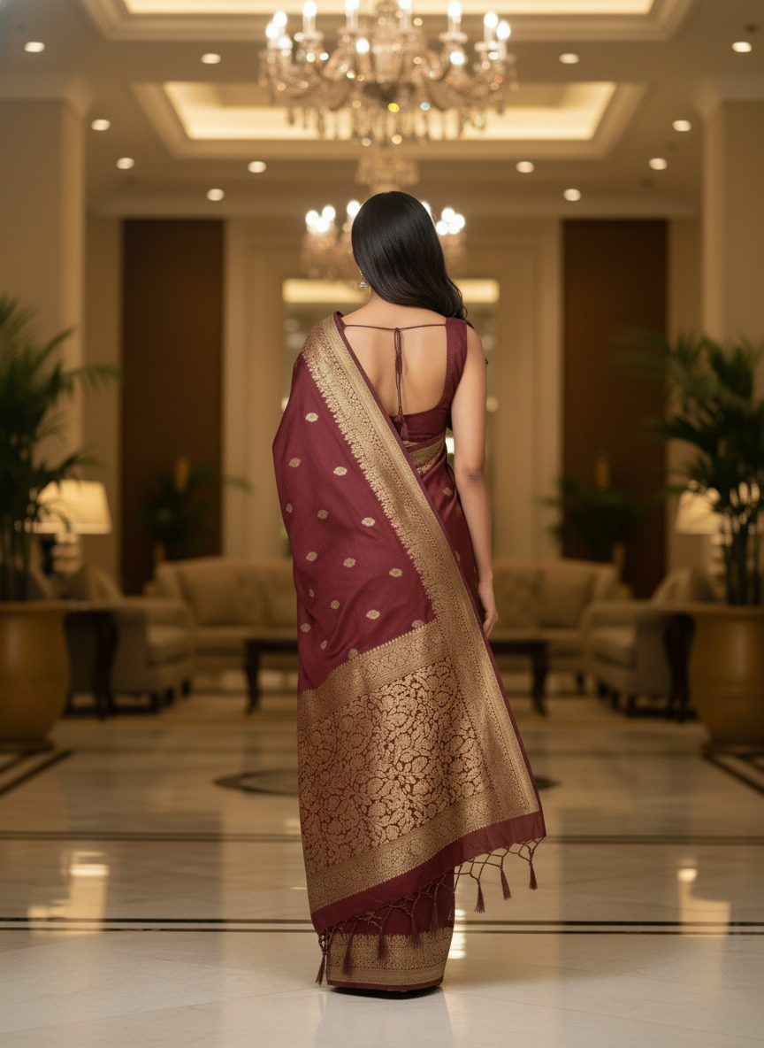 Mustrad Silk Saree with Woven Border| AS-00244