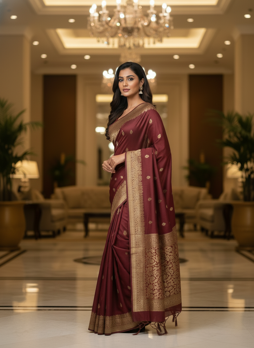 Mustrad Silk Saree with Woven Border| AS-00244