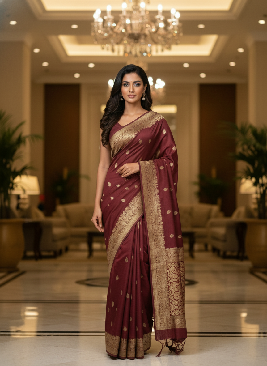 Mustrad Silk Saree with Woven Border| AS-00244