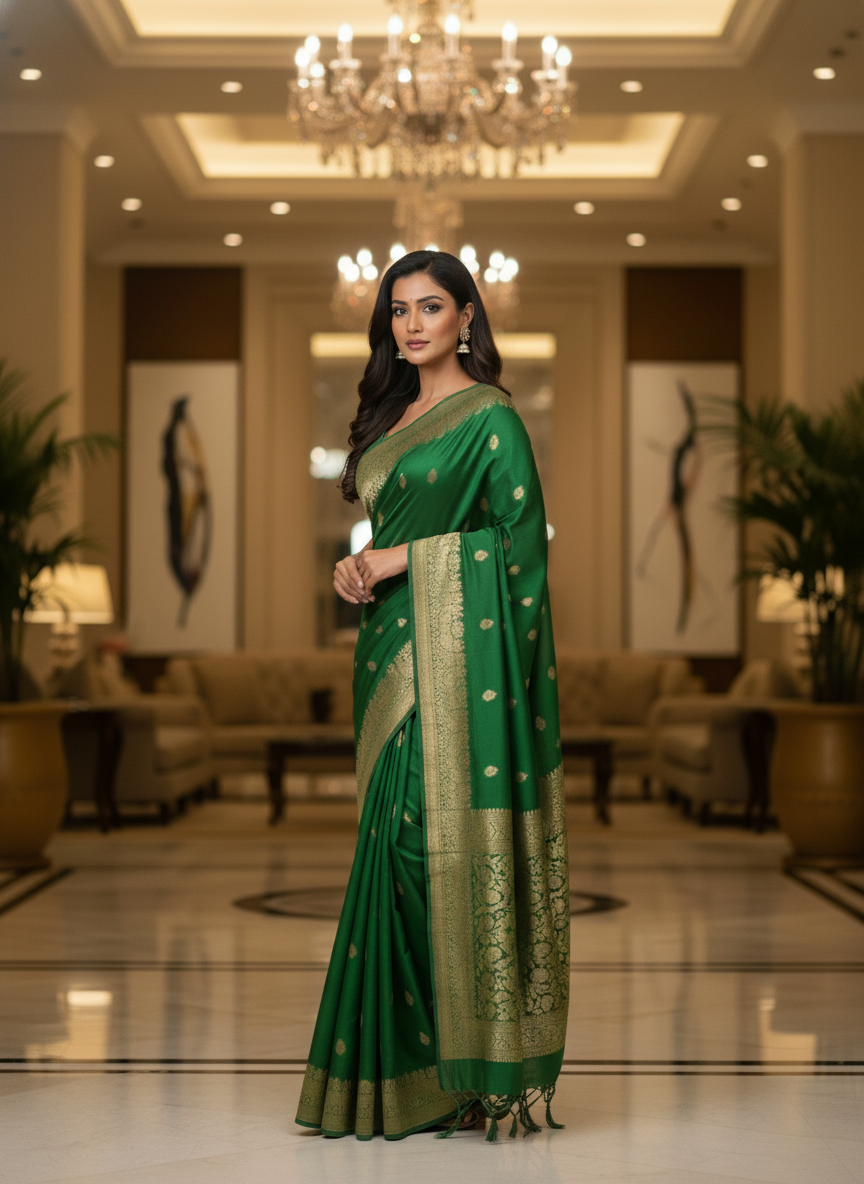 Mustrad Silk Saree with Woven Border| AS-00244