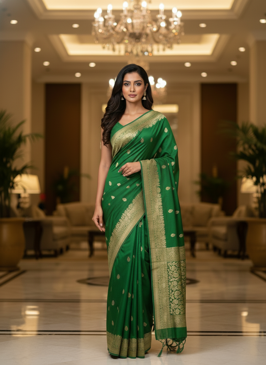 Mustrad Silk Saree with Woven Border| AS-00244