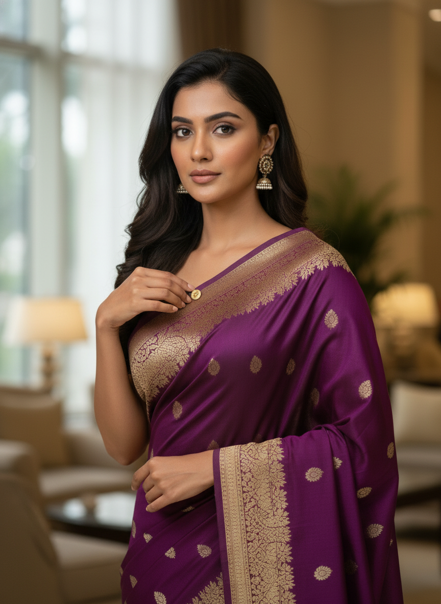 Mustrad Silk Saree with Woven Border| AS-00244