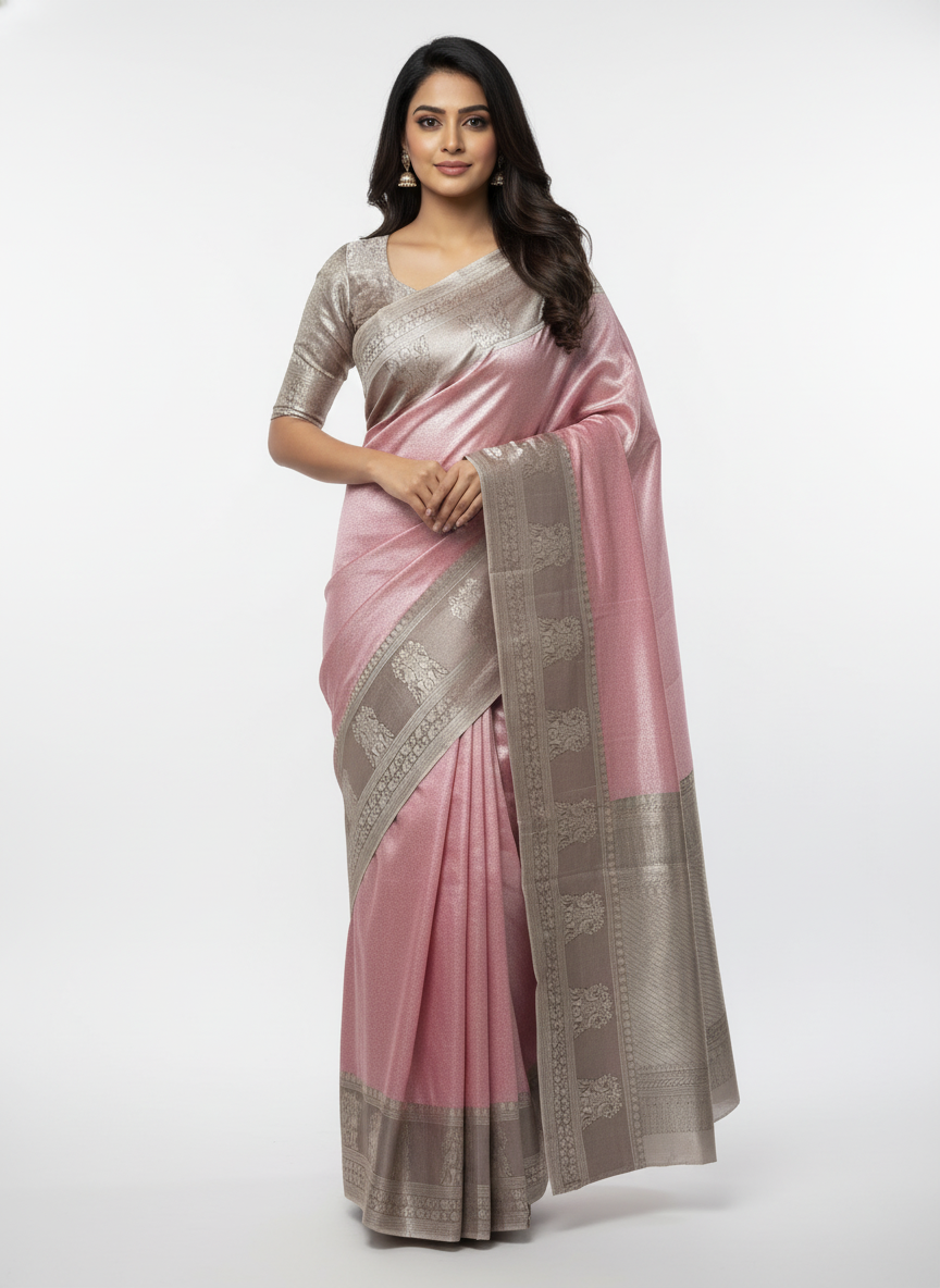 Semi silk Pink  Kanchipuram With Butta Design| AS-00136