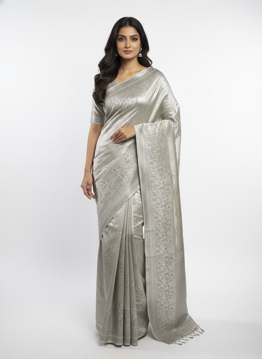 Cream Semi silk Kanchipuram With Butta Design| AS-00138