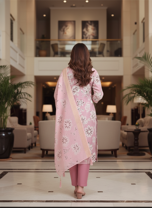 Baby pink Printed Kurti Set For Women| AS-00208