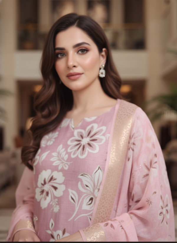 Baby pink Printed Kurti Set For Women| AS-00208