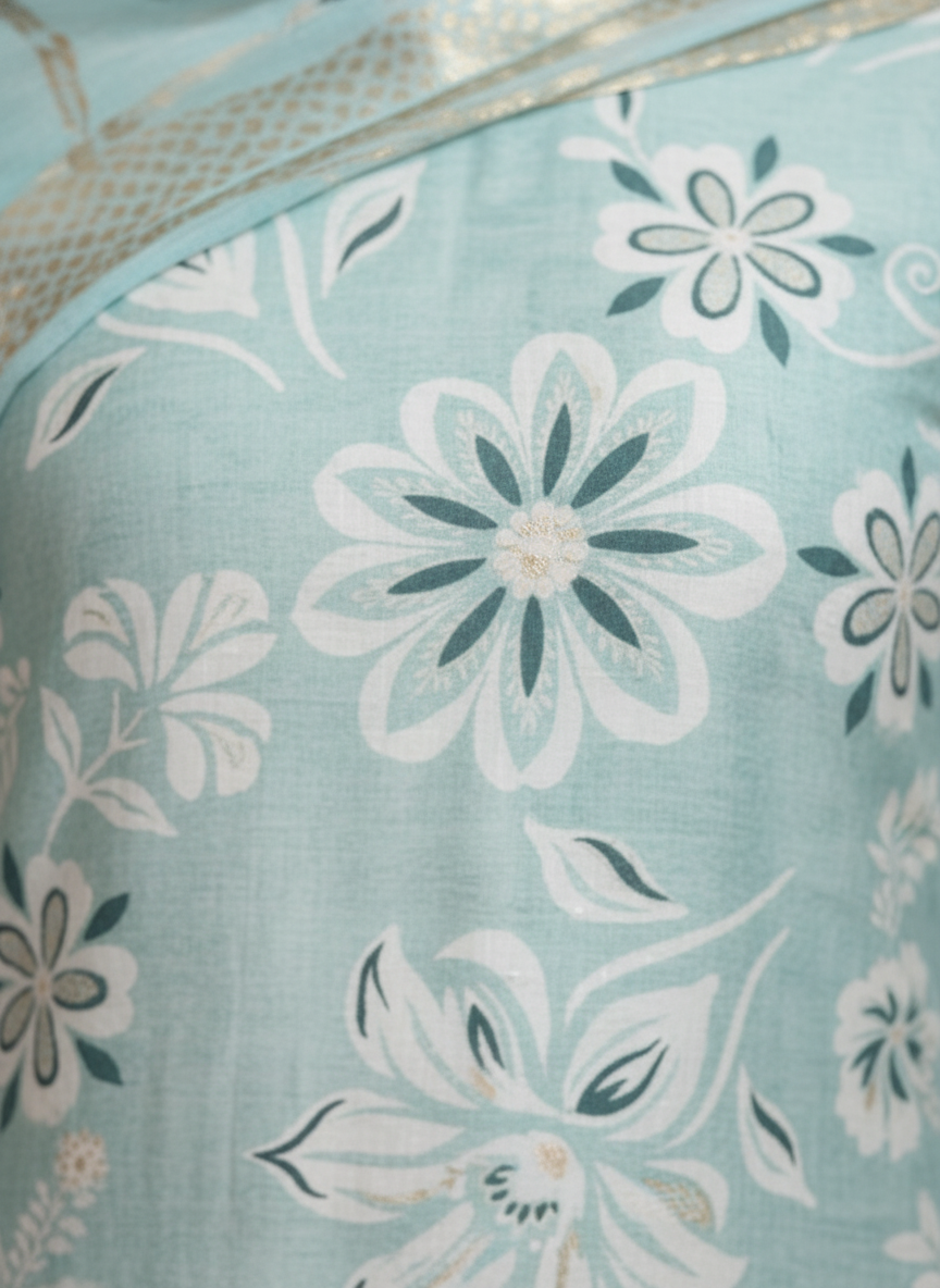 Light blue Printed Kurti Set For Women| AS-00212