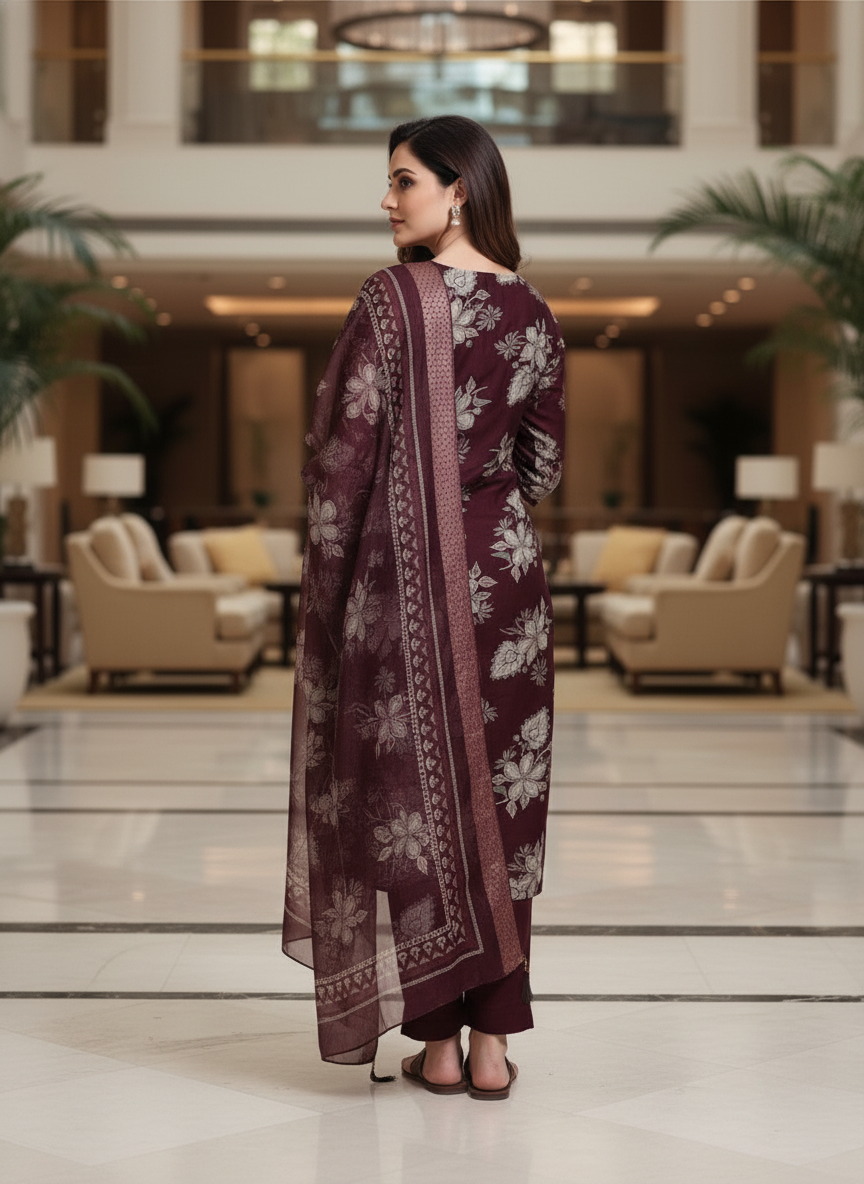 Wine fancy Printed Kurti Set For Women| AS-00213