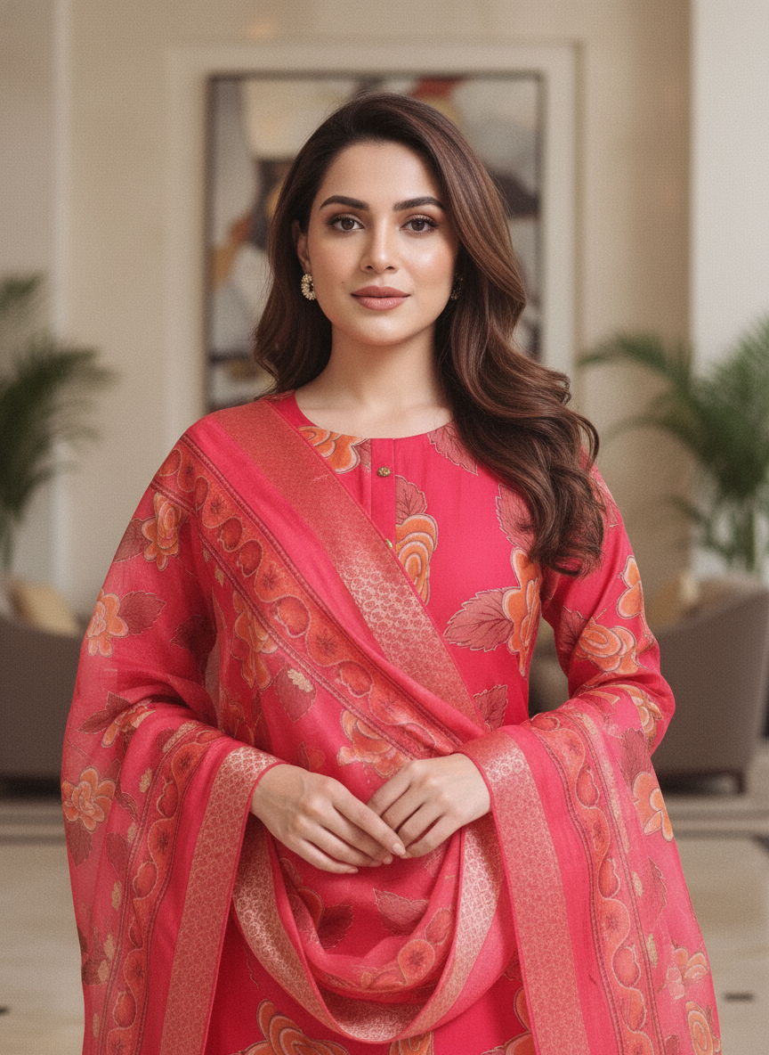 Pink Printed Kurti Set For Women| AS-00211