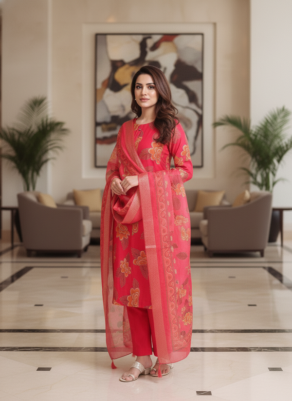 Pink Printed Kurti Set For Women| AS-00211