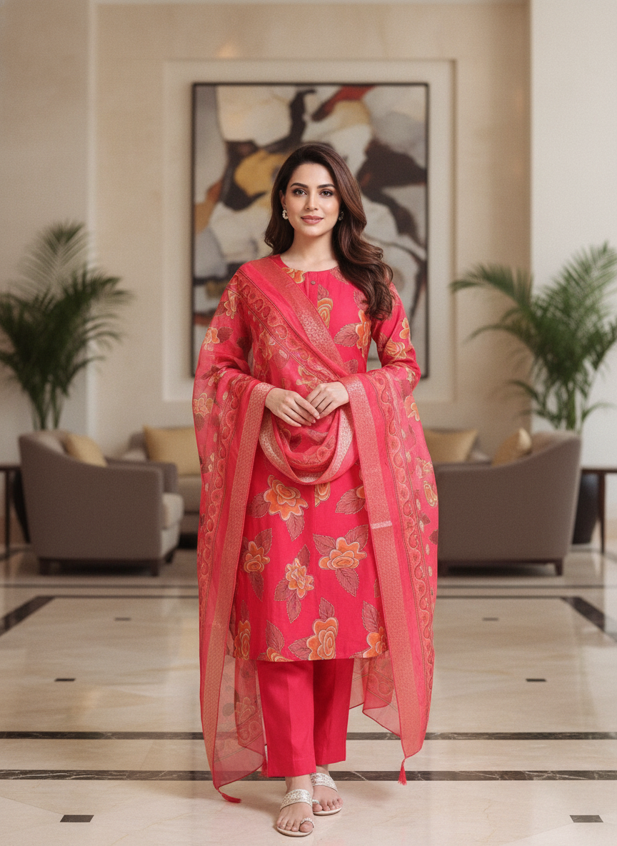 Pink Printed Kurti Set For Women| AS-00211