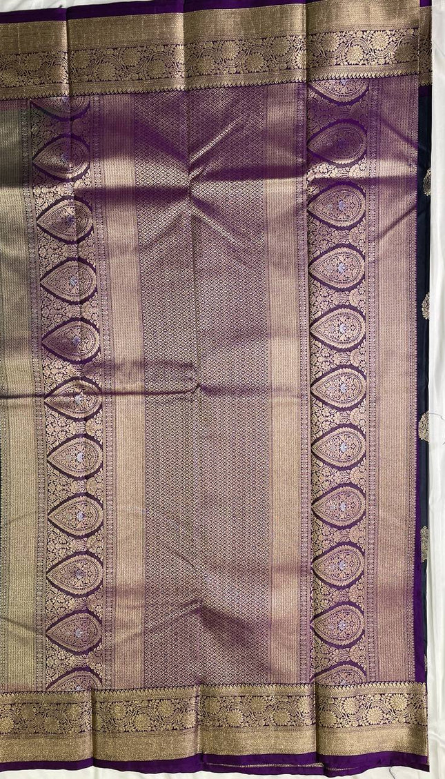 Dark Grey  Semi Kanjivaram Silk Saree with Purple Zari Border|S15_4