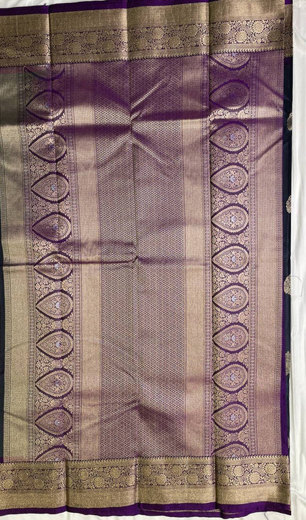 Dark Grey  Semi Kanjivaram Silk Saree with Purple Zari Border|S15_4