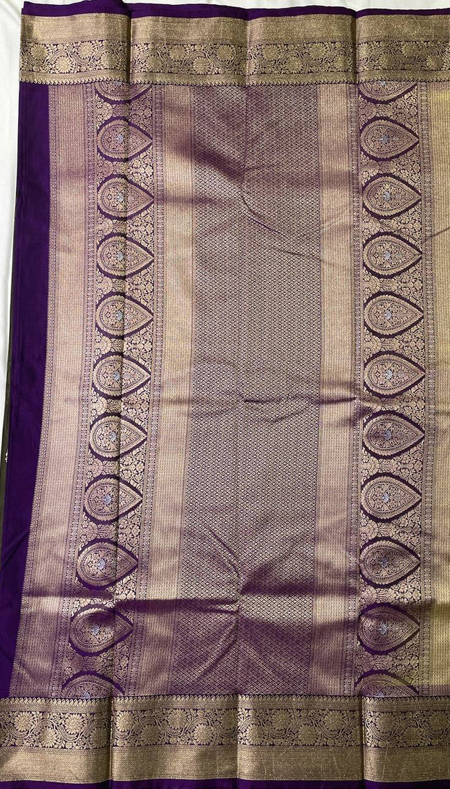 Olive Green Semi Kanjivaram Silk Saree with Purple Zari Border|S15_6