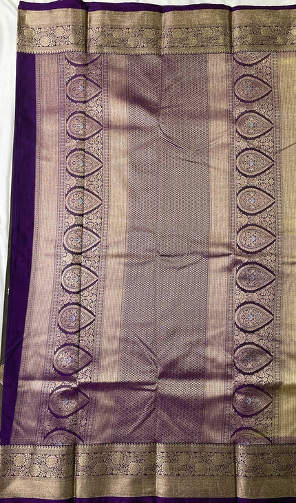 Olive Green Semi Kanjivaram Silk Saree with Purple Zari Border|S15_6