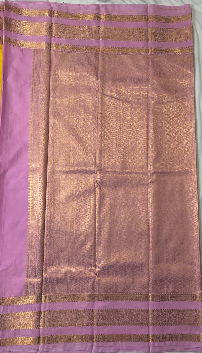 Yellow Premium Soft Bangalore Silk Saree with Pink Zari Border|S16_4