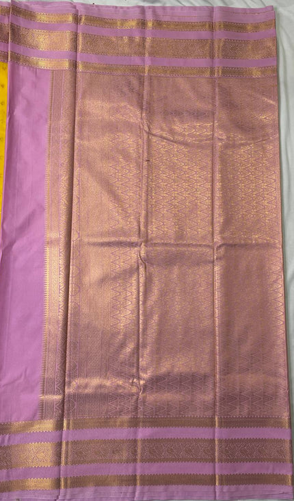 Yellow Premium Soft Bangalore Silk Saree with Pink Zari Border|S16_4