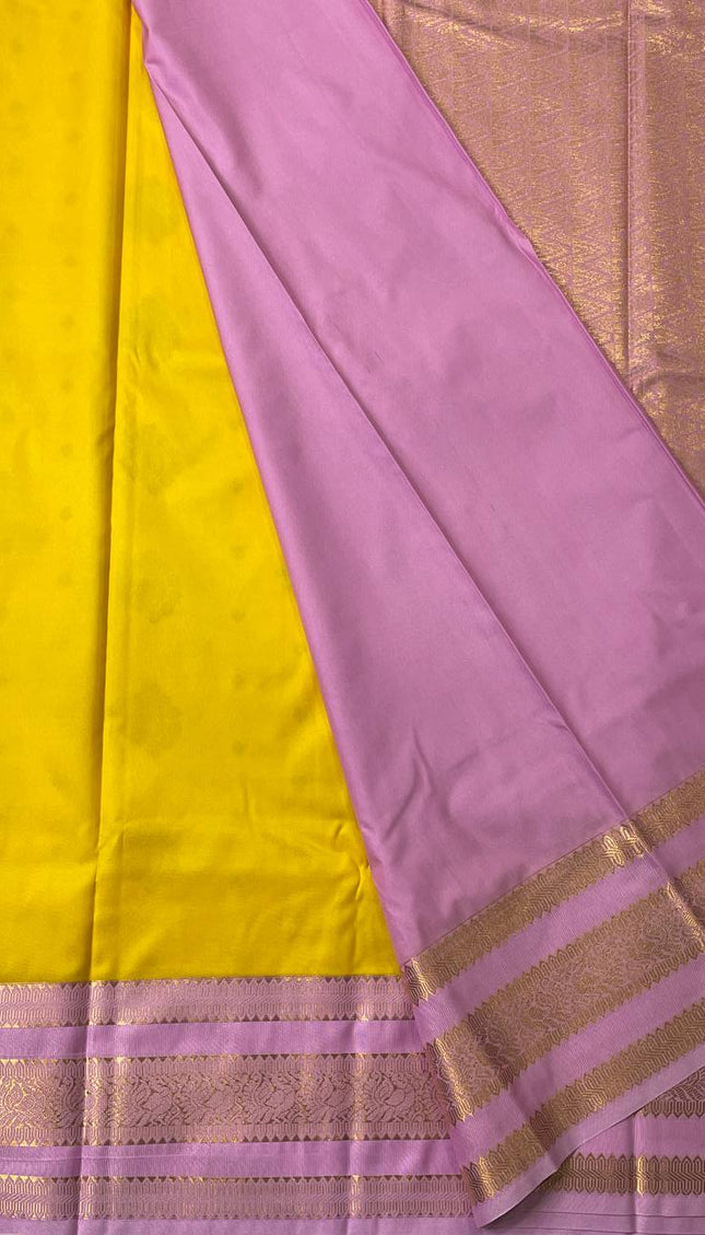Yellow Premium Soft Bangalore Silk Saree with Pink Zari Border|S16_4