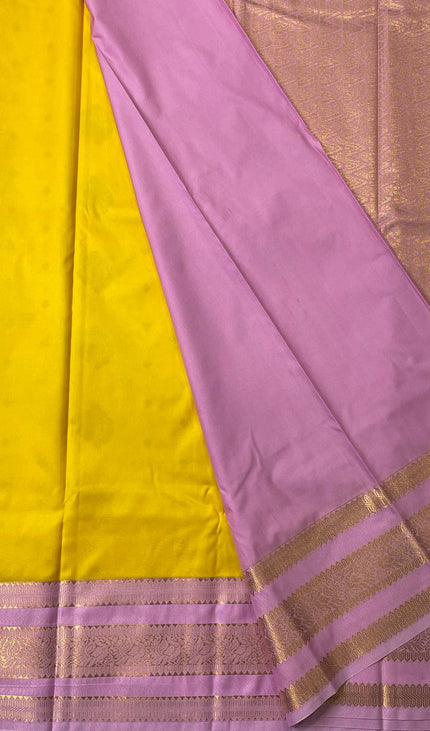 Yellow Premium Soft Bangalore Silk Saree with Pink Zari Border|S16_4