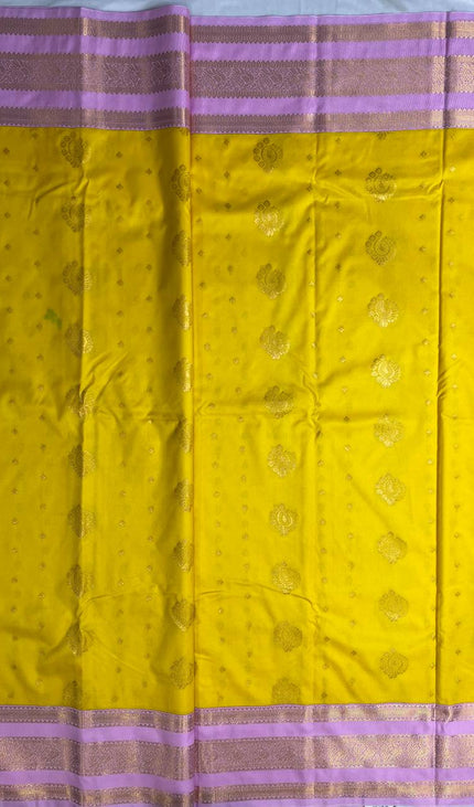 Yellow Premium Soft Bangalore Silk Saree with Pink Zari Border|S16_4