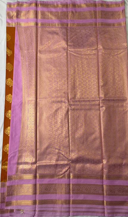 Orange Premium Soft Bangalore Silk Saree with Pink Zari Border|S16_2