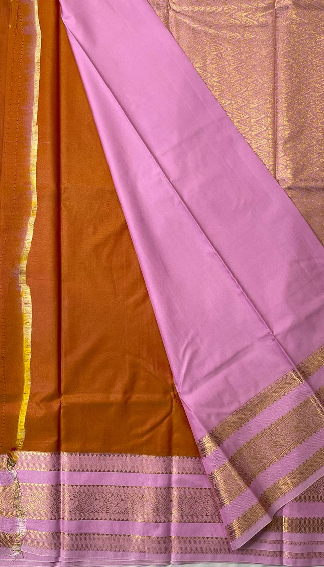 Orange Premium Soft Bangalore Silk Saree with Pink Zari Border|S16_2