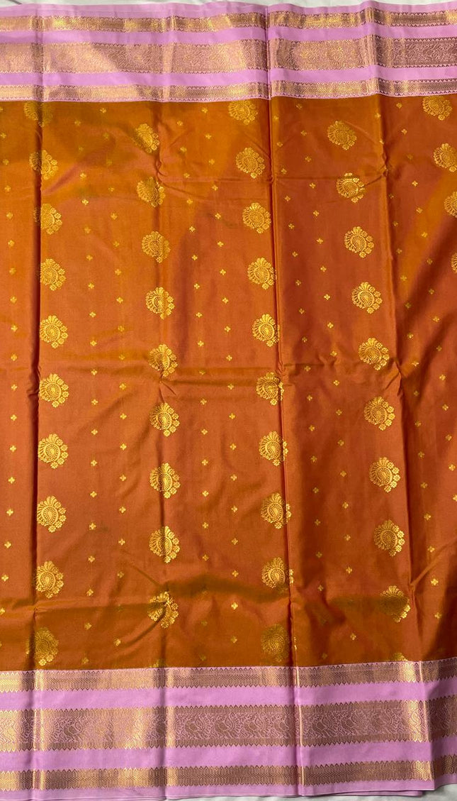 Orange Premium Soft Bangalore Silk Saree with Pink Zari Border|S16_2