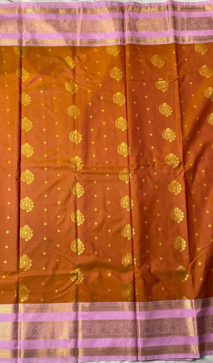 Orange Premium Soft Bangalore Silk Saree with Pink Zari Border|S16_2