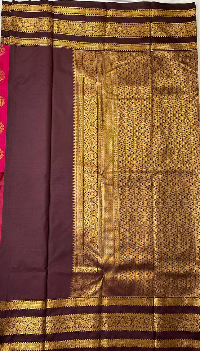 Rani Pink Premium Soft Bangalore Silk Saree with Maroon Zari Border|S16_3