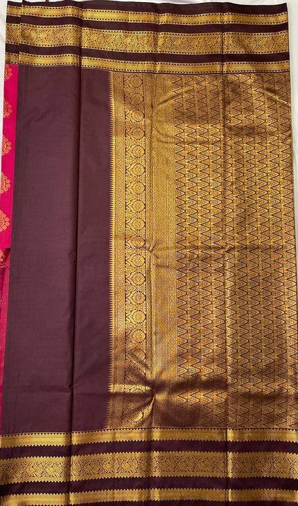 Rani Pink Premium Soft Bangalore Silk Saree with Maroon Zari Border|S16_3