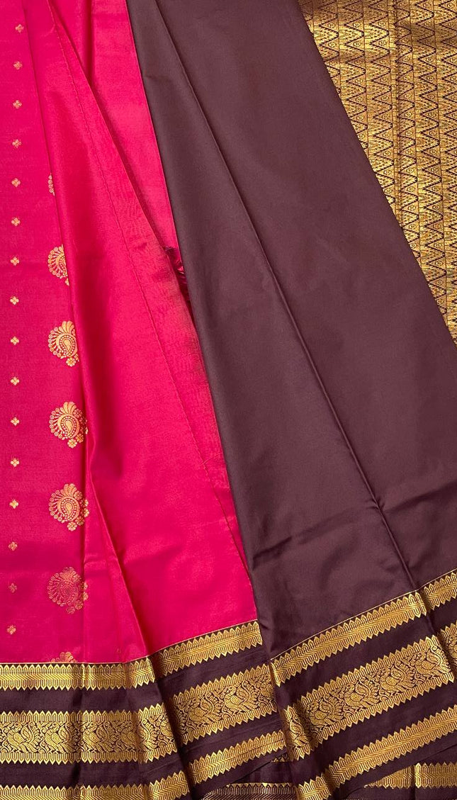 Rani Pink Premium Soft Bangalore Silk Saree with Maroon Zari Border|S16_3