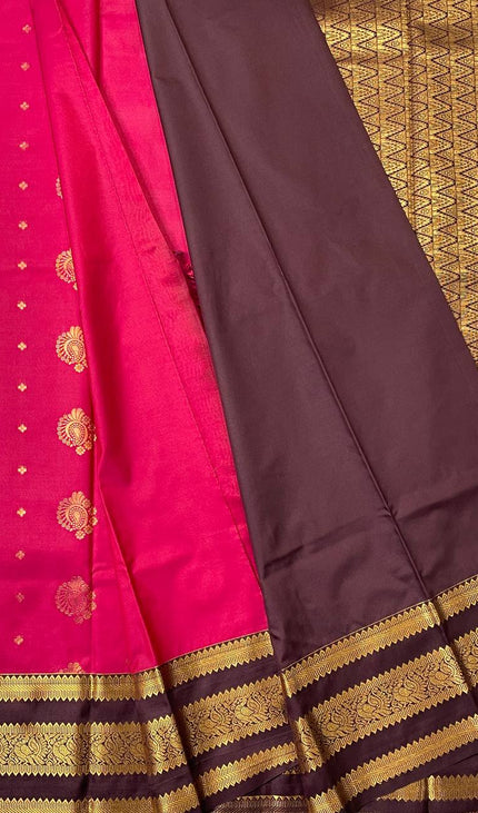 Rani Pink Premium Soft Bangalore Silk Saree with Maroon Zari Border|S16_3