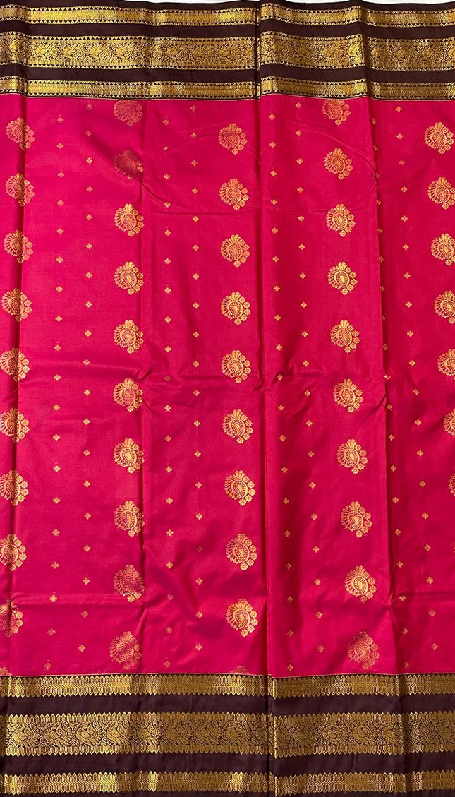 Rani Pink Premium Soft Bangalore Silk Saree with Maroon Zari Border|S16_3