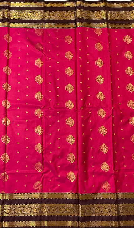 Rani Pink Premium Soft Bangalore Silk Saree with Maroon Zari Border|S16_3