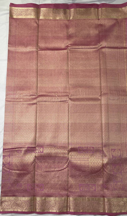 Pastel Mint Green Semi Kanjivaram Silk Saree with Pink Zari Border|S14_3