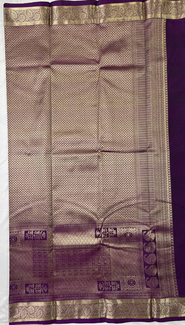 Steel Grey Semi Kanjivaram Silk Saree with Purple Zari Border|S14_5
