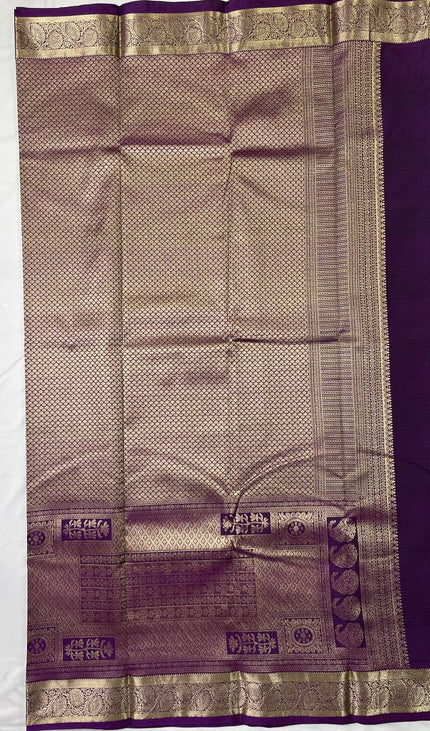 Steel Grey Semi Kanjivaram Silk Saree with Purple Zari Border|S14_5