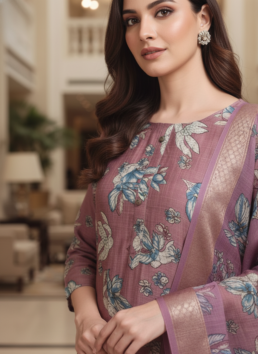 Purple Printed Kurti Set For Women| AS-00210