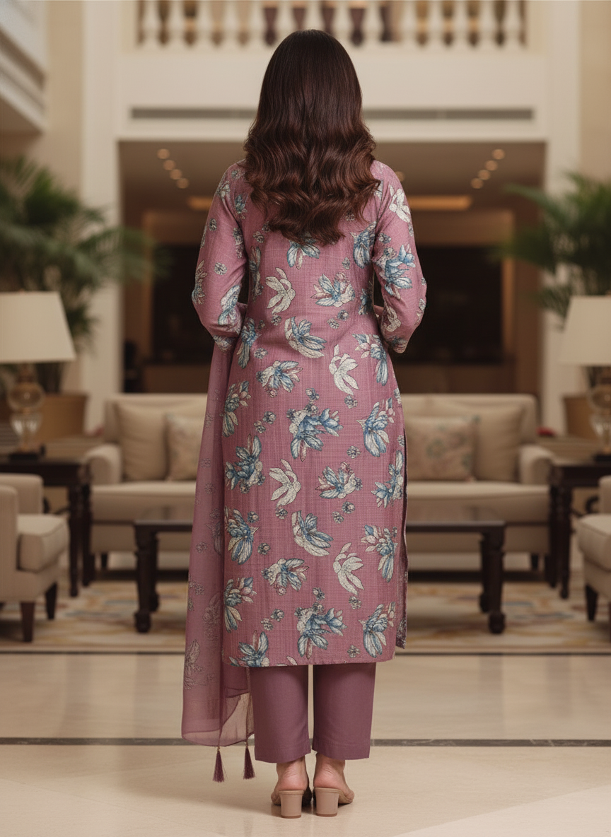 Purple Printed Kurti Set For Women| AS-00210