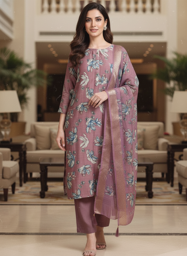 Purple Printed Kurti Set For Women| AS-00210