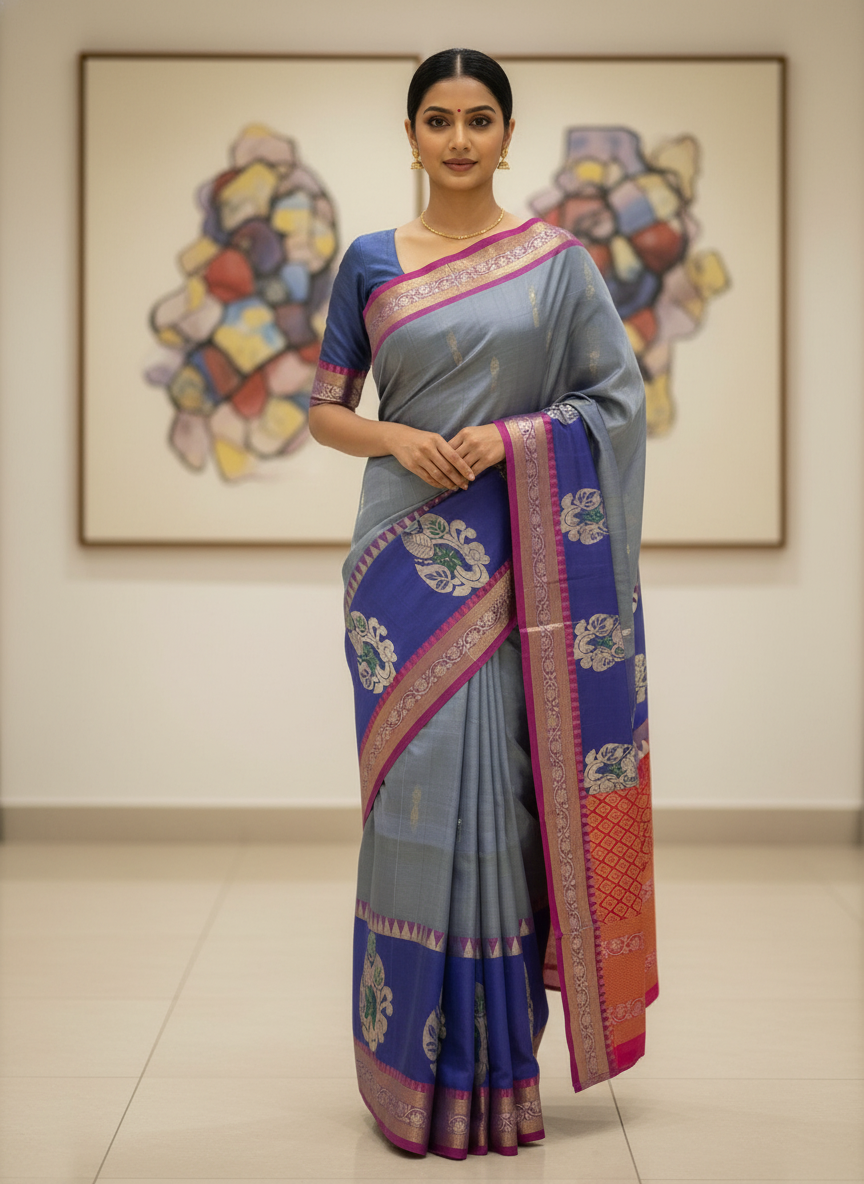 Blue  Pure Kancheepuram Silk Saree |AS-0085
